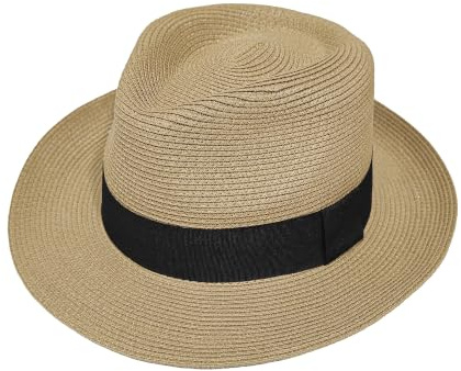 Wildarms Sombrero de Paja de ala Ancha, Ligero y Transpirable, con Banda Elástica, Protección UV, Unisex para Playa, Jardín y Actividades al Aire Libre(Marrón,59)