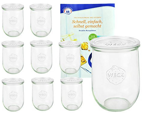 MamboCat 9er Set Weckgläser 1062 ml Tulpenform mit Deckel I Original Weck Tulpenglas Dessertglas I Einweckgläser mit Deckel für Obst Gemüse UVM I inkl. Diamant-Zucker Gelierzauber Rezeptheft
