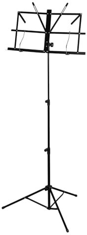 CASCHA Notenständer aus Metall - stabiler Notenhalter mit einstellbarem Neigungswinkel & Notenklemmen - zusammenklappbar und höhenverstellbar - für Kinder & Erwachsene - Notenhalter schwarz