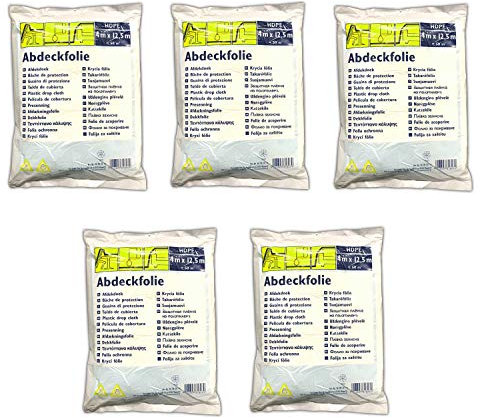 5x Vielzweckplane 4m x 12,5m Transparent Abdeckfolie Allzweckplane Malerfolie Abdeckplane Allzweckfolie Streichen Maler Plane Durchsichtig