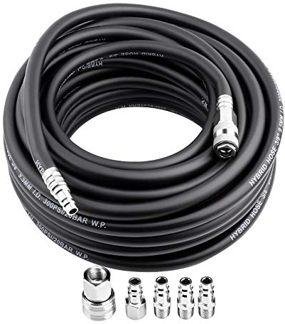 Pneumatic Hose, Air Hose 15m Flexible Rubber Pneumatic Air Hose with 5pcs Compressor Accessory Kit Tool