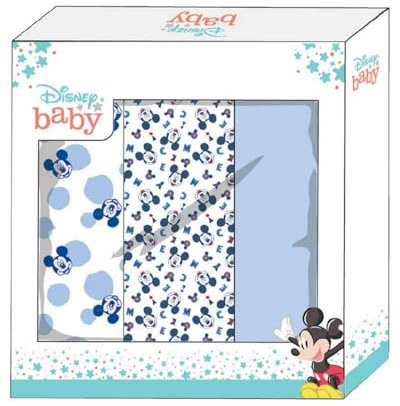 Disney Lot de 3 carrés Gaze Mousseline en Coton Nouveau-né Minnie et Mickey Art. 1999 (Bleu)