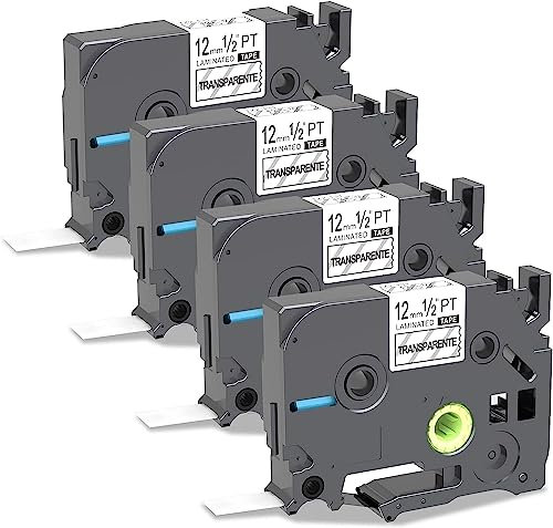 4x Kompatibel Schriftband als Ersatz für Brother PTouch Bänder Tz Tape 12mm 0.47 Clear Laminated TZe-131 TZe131 Schriftband für PT-D400 H105 1010 1000 1280 Brother Beschriftungsgerät