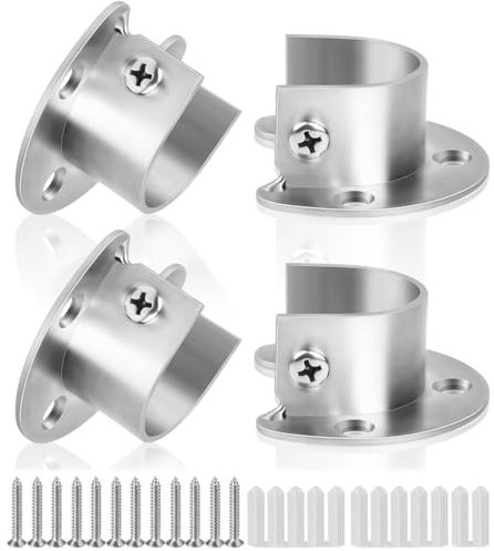 PLABBDPL Supporto per Asta Armadio in Acciaio Inox, 4 Pezzi Forma di U Asta Guardaroba Supporti Presa per Asta Tenda Doccia Supporto con Viti (25 mm)