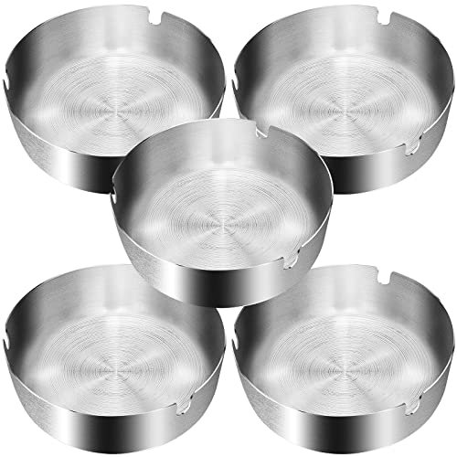 Edelstahl Aschenbecher 5 Stück 10cm - Moderne Tragbare Tischplatte Aschenbecher für Zigaretten, Draußen und Innen, Silber