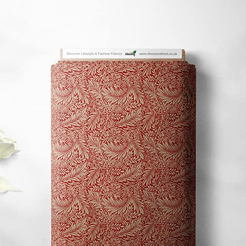 100% Cotton William Morris Larkspur Printed Design Quilting Kids Craft Dress Quality Sewing Fabric Material | 55 - 140 cm Wide (per Metre, Crimson)