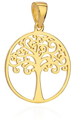 NKlaus 16 mm catena ciondolo albero della vita argento 925 placcato oro 11273