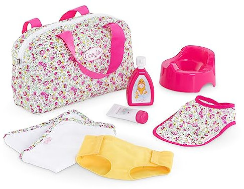 Corolle Mon Grand Poupon Wickeltasche, Zubehör Wickeltasche, Unterlage, Windel, Creme, Bodylotion, Töpfchen, und Lätzchen für 36-42cm Puppen, ab 2 Jahre