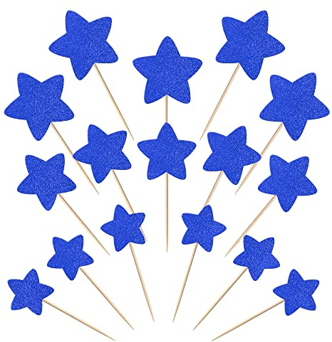 48 Stück Star Cupcake Toppers Sterne Muffin Dekoration Twinkle Little Star Kuchendekoration für Hochzeit Verlobung Baby Dusche Geburtstag Party Kuchen Dekoendeko Blue