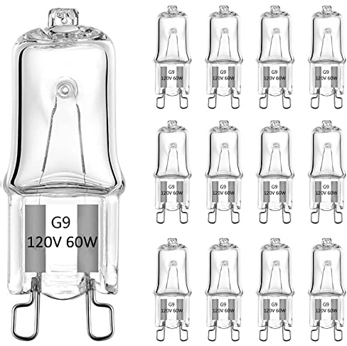 G9 Bulb, 12 Pack G9 Halogen Light Bulbs 2 Pin Base JC Type, 120V T4 Bi-Pin 60W Xenon Small Light Bulb for Chandeliers, Pendants, Cabinet Lights, Bathroom Light Bulbs, Warm White 2700K, Dimmable