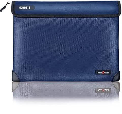 Fireproof Waterproof Money Document Bag - with 4200°F Heat Insulated, Safe Storage Pouch with Zipper, Upgraded 8 Layers of Functional Materials for Valuables (13.9x10.6, Blue)