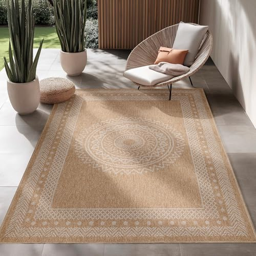 SIMPEX In & Outdoor Läufer Teppich 80x150 cm Wetterfester Flachgewebe Balkon Teppich in Jute-Optik Pflegeleicht für Küche, Flur & Terrasse