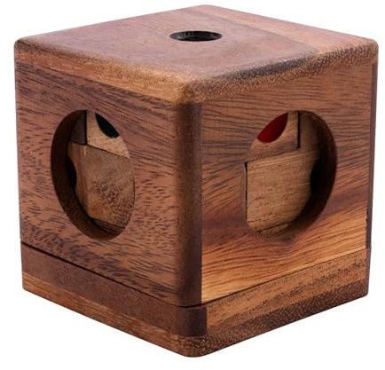 Engelhart – 350180- Eingeschlossener Würfel Holz-Denkspiel Schwierigkeitsgrad schwierig für Erwachsene – 9 Teile – Lösung im Spiel – 6,9 x 6,9 x 6,3 cm
