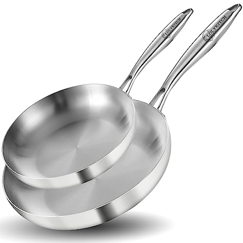 LOLYKITCH Juego de sartenes de acero inoxidable de tres capas de 10 a 12 pulgadas, sartenes, sartén de chef, juego de utensilios de cocina, sartenes de inducción, aptas para lavavajillas y horno.