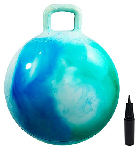 U&C Planet Hüpfball Aufblasbarer Hopperball mit Pumpe, 45 cm Hopper Ball für Kinder max. Belastbarkeit 100 KG, Spielzeug für Kinder 3-6 Jahre Drinnen & Draußen，Wolke blau
