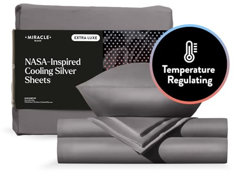 Miracle Made Extra Luxe Soft, Cool-to-the-Touch Cotton Bed Sheet Set, 3-Piece – Silver-Treated, Breathable, Lightweight Bedding – Twin Size, Stone