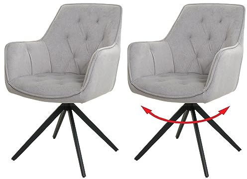 Mendler 2er-Set Esszimmerstuhl HWC-L80 Metall Stoff/Textil - hellgrau | Küchenstuhl, Polsterstuhl, Stuhl, mit Armlehne, drehbar