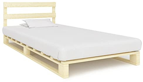 Homgoday Palettenbett Bettgestell Paletten-Bettrahmen Massivholzbett Paletten Bett Holzbett Doppelbett Ehebett für Schlafzimmer Massivholz Kiefer 100×200 cm