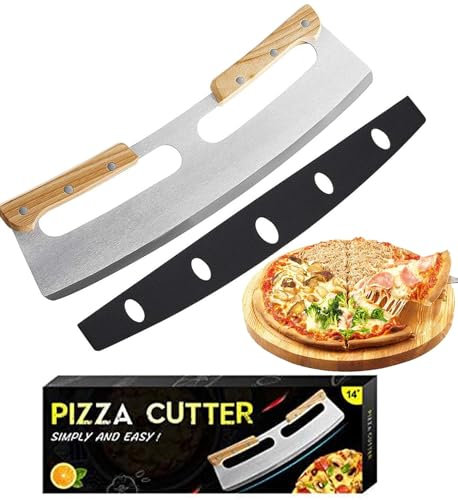 Pizza Schneider, Pizzaschneider Edelstahl Pizza Wiegemesser mit Holzgriff Pizza Schneider Pizzamesser Profi Pizzamesser Geeignet für Schneiden von Pizzen, Nougat