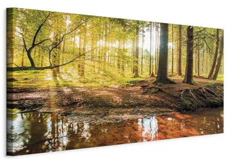 B&D XXL - Handart Bilder auf Leinwand 140x70 cm moderne handbelmalte Wandbilder XXL Mehrteilige Wanddekoration 1 Teilige Leinwandbilder Wohnzimmer Design Wand Bild Natur Wald Landschaft