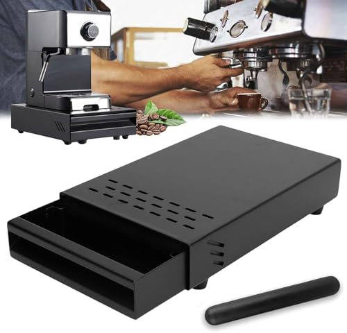 Coffee Grounds Knock Box, Stainless Steel Knock Box for Espresso Portafilter Machine Coffee Grinder Portafilter Large Brewing Drawer for Café Living, 35 x 25 x 8 cm Black