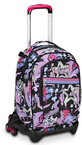 Seven Zaino Trolley Scuola Elementare Bambina 3 ruote, Zaino Sganciabile, Doppio Uso, Spallacci a Scomparsa, nero fucsia