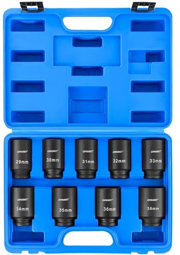 DASBET 1/2 Drive Deep Impact Socket Set 9PCS Axle Nut Impact Socket | 6 Point 29-38mm Drive Metric Axle Hub Nut Set