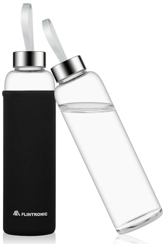 flintronic Borraccia in vetro borosilicato, 550 ml, per bevande calde e fredde, a prova di perdite, con maniche protettive, per casa, viaggi, sport (senza BPA)