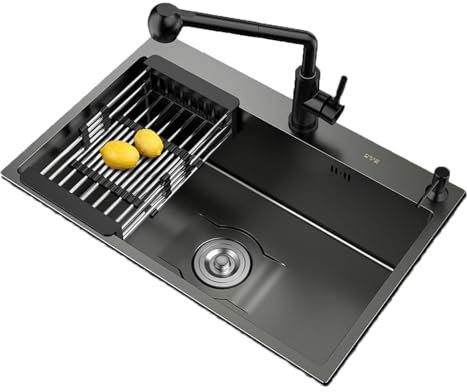 Lavello da cucina Nero Nano Bar a fessura singola Lavabo da incasso piccolo in acciaio inossidabile da incasso per balconi domestici, 4 misure disponibili per la selezione, Lavello da cucina sott
