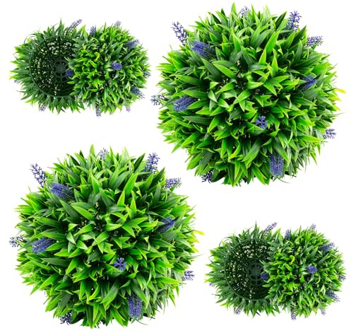 Goplus 12 Inch Artificial Lavender Topiary Balls Set of 2, Outdoor Faux Greenery Balls with Flowers, Fake Plant Sphere, Round Artificial Plant Balls for Front Door, Porch, Backyard, Home Décor
