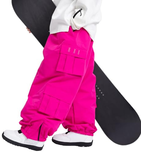 SNOWVERB Damen Herren Baggy Wasserdichte Snowboardhose Unisex Schnee Cargo Warm Isolierung Skihose (Größe L, Rosarot)