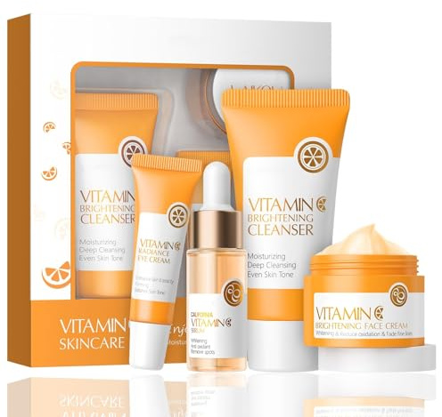 Vitamin C Skin Care Sets & Kits, Skin Care For Women , Skin Care Set For Pamper Valentine's Day Gifts, Facial Kit,Skincare Set,Cleanser, Serum,Cream,Eye Cream, Womens Christmas Gifts