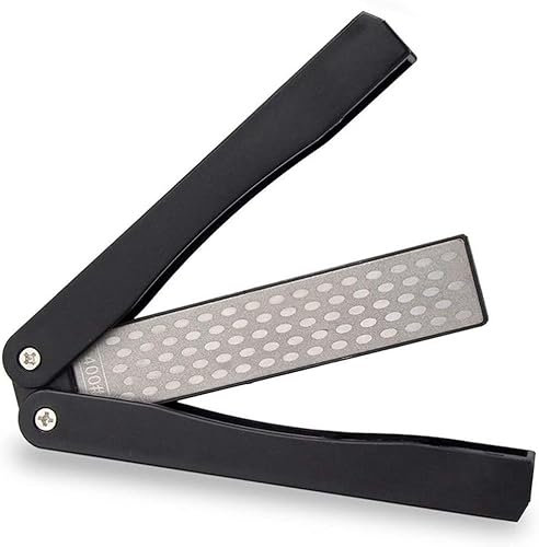 Affilacoltelli, Affilacoltelli tascabile, pietra for affilare coltelli pieghevole a doppia faccia, grana 400/600, for cucina, giardino, utensili da esterno (nero)
