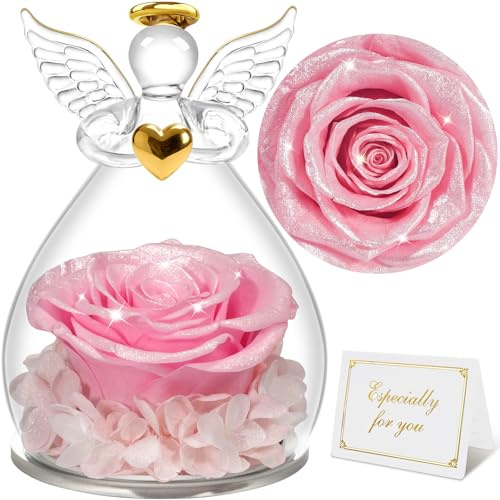 Sunia Rosa Eterna Angelo Donna, Rosa Stabilizzata con Figurine Angelo Regalo Mamma, Angelo Custode Regalo Donna Compleanno, Regali per Lei, Regalo Nonna Natale San Valentino Festa della Mamma
