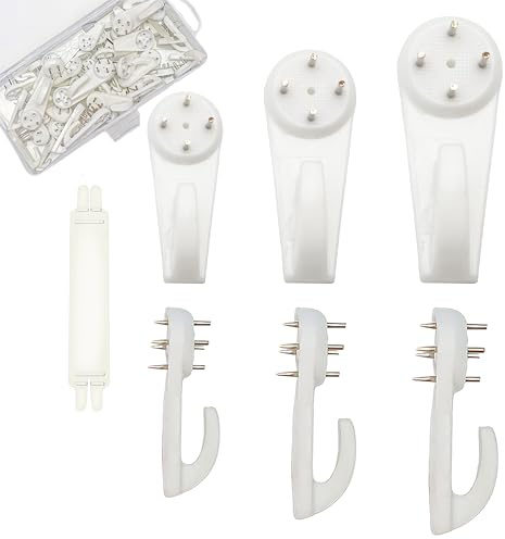 SARFID 60 Pcs Heavy Duty Picture Hooks- Picture Hanging Hooks with Strong Hold ABS Plastic & Stainless Steel - Damage Free Hard Wall Picture Hangers, Wall Hanging Hooks (Pack of 60)