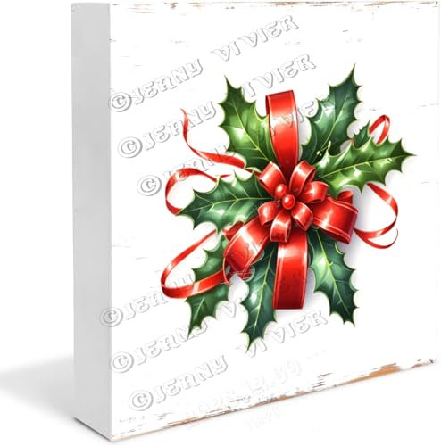 Bedrucktes Holz-Schild mit Stechpalmenmotiv, lustiges Stechpalmen-Schild für Heimdekoration, Weihnachts-Andenken, Geschenk für Erwachsene, Frauen, Mutter, Mädchen, 17,8 x 17,8 cm