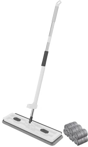 Wilitto Trapeador Profesional de Microfibra para Pisos Madera Dura autoescurrido Limpieza Plano Grande con 6 Almohadillas Diseño ergonómico Raspador Drenaje Mango Largo Piso rotación 360 Blanco