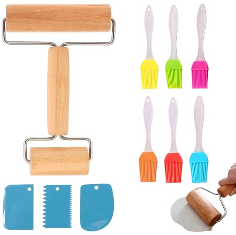 5 Stück Teigroller Klein Set, Nudelholz Holz, Teigrolle, Nudelholz Kleiner Teigroller Pizza für Ausrollen von Teig mit Der Hand Pizza Desserts Knödelhäuten Teigverarbeitung