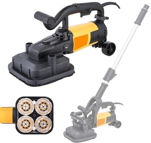 Amoladora De Hormigón De 4 Discos Abrasivos, Lijadora De 3800 W, Diseño De Doble Mango, Con Aspiradora De 600 W Y Varilla De Extensión De 130 Cm, 3 Tipos De Discos Abrasivos, 4500 Rpm/Min