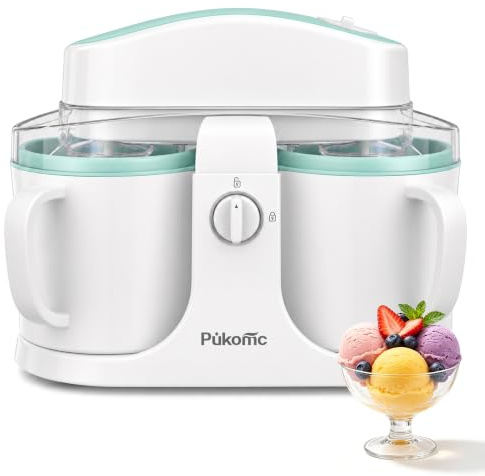 Pukomc Home Ice Cream Maker Machine with 2 Ice Cream Bowls,0.9 quarts | Easy To Operate And Clean,Ideal For Homemade Ice Cream & Frozen Yogurt,Includes Recipes,15-25 Minutes