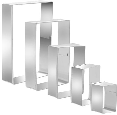 Hpmjz 5Pcs Rectangle Cookie Cutter Square Cookie Mold Stainless Steel Rectangle Biscuit Molds Square Pastry Molds Fondant Cake Cookie Cutter Set Assorted Sizes 0.98 Inch Depth for Baking