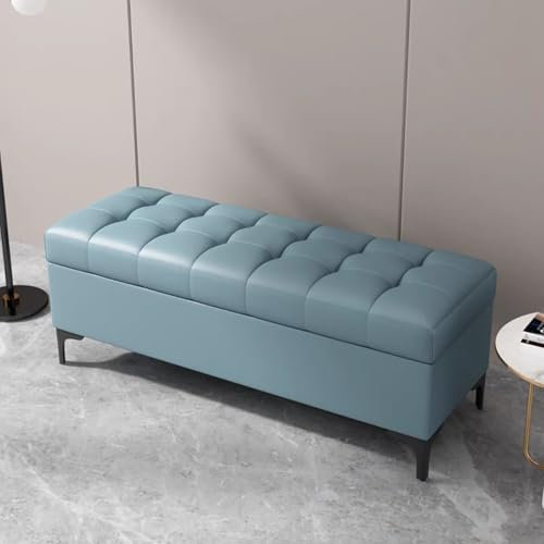Gepolsterte Polsterbank, rechteckig, Ende des Bettes, multifunktionale Aufbewahrungslösung für Wohnzimmer, Schlafzimmer und Eingangsbereich, 40 x 40 x 43 cm, Blau