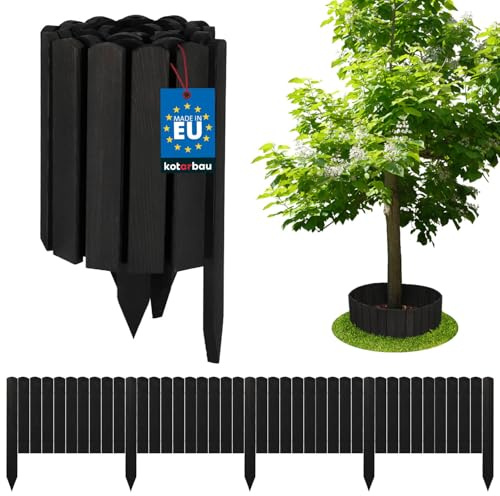 KOTARBAU® Beeteinfassung 200 x 30 cm, Rollborder aus Holz, Rasenkante | Flexible Beetumrandung, Beet Zaun, Abgrenzung für Blumenbeete, Mini Steckzaun, Garten Deko, Kiefernholz, Anthrazit