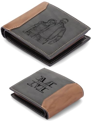 lorajewel Personalisierte Geldbörsen für Herren mit Namens A-Z Initialen Foto Leder Brieftasche Personalisierte Geschenke für Männer Vatertag Weihnachten Valentinstag (Style 2)