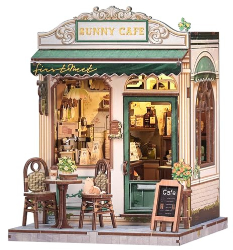 CUTEBEE Book Nook Kit – DIY Puppenhaus Häuser, Miniatur Haus Selber Bauen Bausatz für Erwachsene, 3D Holz Puzzle Buchstütze | Kreativset zur Bücherregal Deko | Geschenk (Sunny Cafe)