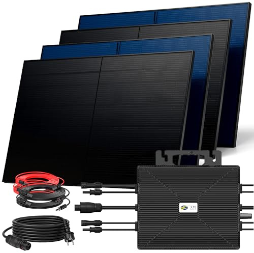SUNNIVA 2000W Balkonkraftwerk BIFAZIAL FULLBLACK komplett Steckdose ASTRO-E 1600W Wechselrichter, PV Solaranlage, 4x 500W Glas Solarmodule, inkl. 5m Kabel, Bluetooth WIFI, Komplettset