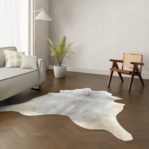 Wildlife Design Großer Echter Kuhfell Teppich – Stilvolles Grau. Maße 230x210 cm. Ideal für modernes & urbanes Wohnen. Nachhaltig, Tierfreundlich + GRATIS Lederuntersetzer