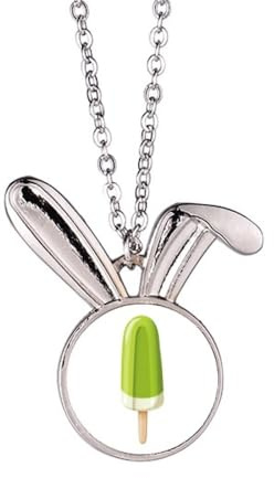 Collier avec pendentif en forme de lapin vert et haricot mungo