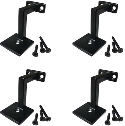 Square Handrail Bracket for Staircases & Bannisters, Satin Black Wall Mounted Stair Handrail Support with Screws, Heavy Duty Metal, Set of 4 – DH-B5.4