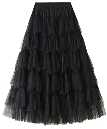 Jupe longue en tulle pour femme - Style rétro des années 50 - 3 couches - Tulle - Robe de ballet - Robe de danse - Robe de princesse - Robe de fête - Costume de carnaval, Noir , taille unique